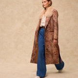 ERICA | Long Jacquard Coat with Faux Mongolian Fur Collar