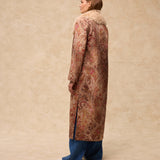 ERICA | Long Jacquard Coat with Faux Mongolian Fur Collar