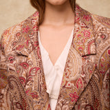 ERICA | Long Jacquard Coat with Faux Mongolian Fur Collar