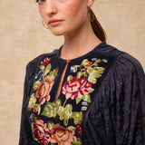 AMAL | Anthracite Embroidered Jacquard Midi Dress