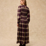 LEONOR | Aubergine Check Smocked Midi Dress