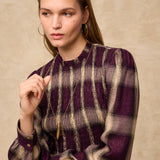 LEONOR | Aubergine Check Smocked Midi Dress