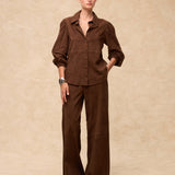 MOCHA | Dark Brown Suede Wide-Leg Trousers