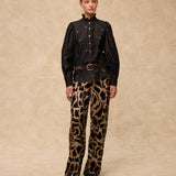 BEDUINA | Gold Leopard Jacquard Wide-Leg Trousers