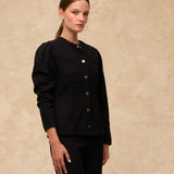 PAOLA | Black Cotton Puff Shoulder Utility Shirt