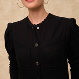 PAOLA | Black Cotton Puff Shoulder Utility Shirt