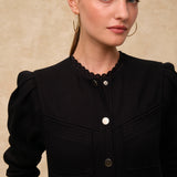 PAOLA | Black Cotton Puff Shoulder Utility Shirt