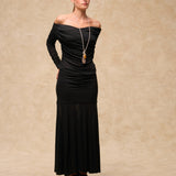 JANE | Black Draped Jersey Off-Shoulder Top