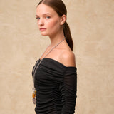 JANE | Black Draped Jersey Off-Shoulder Top