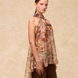 MARSIGLIA | Beige Multi Halter-Neck Printed Top