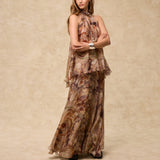 MARSIGLIA | Beige Multi Print Flared Skirt