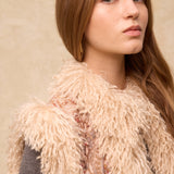 ERICA | Short Jacquard Vest with Faux Mongolian Fur Collar