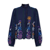 MADIE | Navy Embroidered Cotton Blouse
