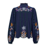 MADIE | Navy Embroidered Cotton Blouse
