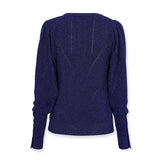 SANDRA | Navy Fitted Metallic Sweater