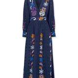 MADIE | Navy Embroidered Cotton Maxi Dress