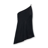 THALIA | Black Asymmetric One Shoulder Cupro Top