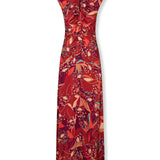 SAACHI | Vestido largo con estampado de flores en tonos rojos
