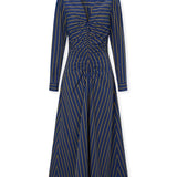 DARIA | Vestido midi de rayas azules y amarillas