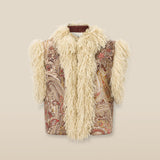 ERICA | Short Jacquard Vest with Faux Mongolian Fur Collar
