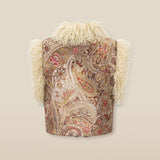 ERICA | Short Jacquard Vest with Faux Mongolian Fur Collar