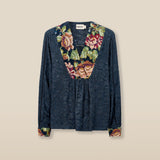 AMAL | Blusa jacquard bordada antracita