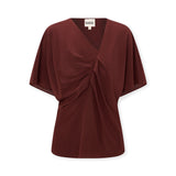 MICHAELA | Natural Silk Brown Draped Top