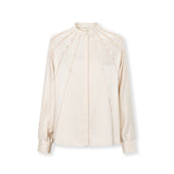ERICA | Ecru Satin Blouse with Stitch Detailing