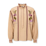 VAULT | Camel Embroidered Cotton Linen Blouse