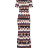 NONA | Vestido Largo de Punto con Estampado Zigzag Multicolor