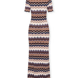 NONA | Vestido Largo de Punto con Estampado Zigzag Multicolor