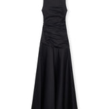 IRAMA | Long Black Cotton Dress with Draped