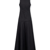 IRAMA | Long Black Cotton Dress with Draped