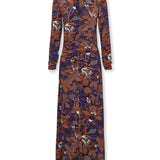 LUCY | Brown Printed Long Sleeve Midi Dress