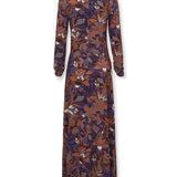 LUCY | Brown Printed Long Sleeve Midi Dress