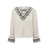 BRUNELLA | Light Camel Embroidered Cotton Blouse