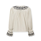 BRUNELLA | Light Camel Embroidered Cotton Blouse