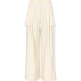 ODETTE | Beige Cotton Wide Leg Trousers