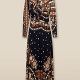 DELPHINE | Black Paisley Floral Print Midi Dress