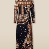 DELPHINE | Black Paisley Floral Print Midi Dress