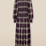 LEONOR | Aubergine Check Smocked Midi Dress