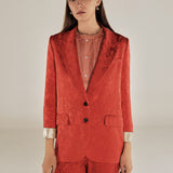 CANNES | Red Jacquard Relaxed Fit Structured Blazer