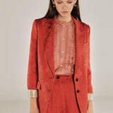 CANNES | Red Jacquard Relaxed Fit Structured Blazer