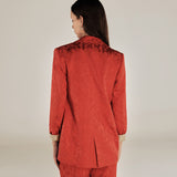 CANNES | Red Jacquard Relaxed Fit Structured Blazer
