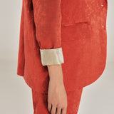 CANNES | Red Jacquard Relaxed Fit Structured Blazer
