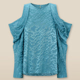 BHAKTI | Turquoise Blue Jacquard Leopard Print Blouse