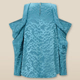 BHAKTI | Turquoise Blue Jacquard Leopard Print Blouse