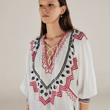 SOL | Off White Boho Embroidery Cotton Blouse