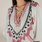 SOL | Off White Boho Embroidery Cotton Blouse