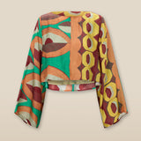 EMBER | Multicoloured Geometric Print Satin Crop Blouse